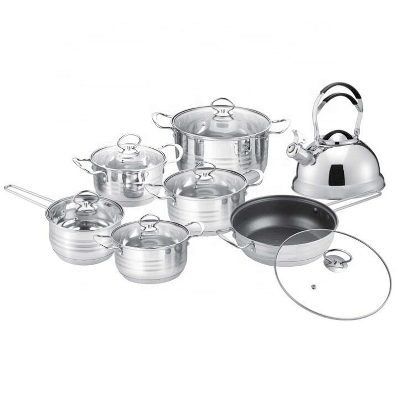 High standard production kitchen wholesale Brand 14pcs colorful stainless steel capsulate bottom cookware set kitchen accessory