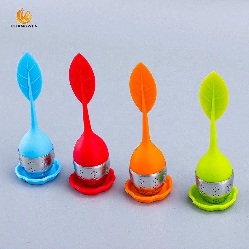 Factory Customize Leaf Shape colorful Silicone Tea Bag Stainless Steel Creative Tea Infuser Silicone Tea Strainer