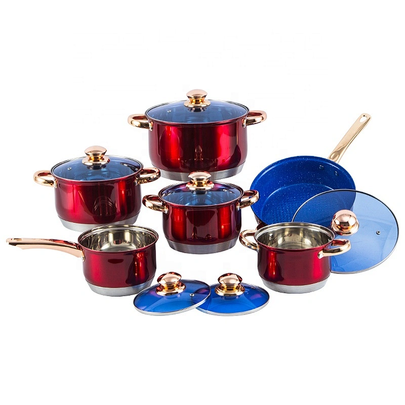 12 piezas antiadherente de Juego de utensilios de cocina cubiertos ollas de acero inoxidable