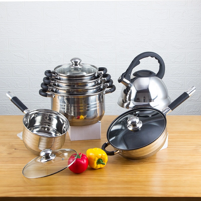 High quality mirror polishing 14pcs stainless steel silicone cover hot pink cookware set