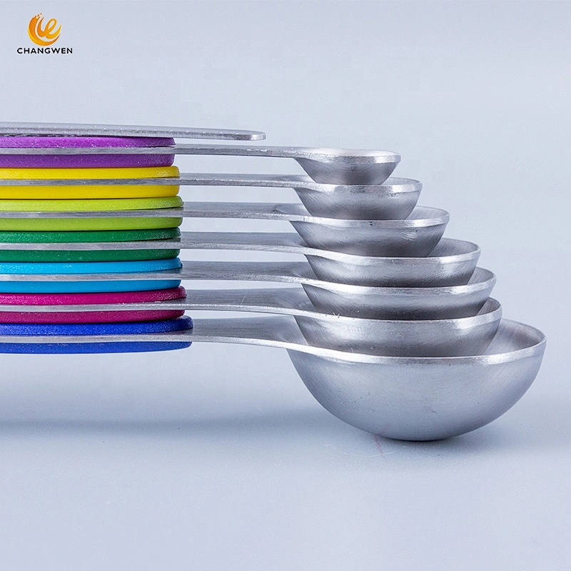 Wholesale kitchen tools Mini Style 7pcs colorful 2 in 1 Stainless Steel Measuring Spoon Set