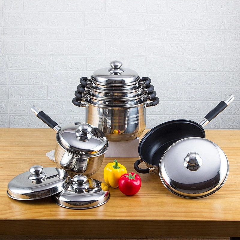 home kitchen appliance 12pcs Stainless Steel pot non stick cookware set with silicone handles