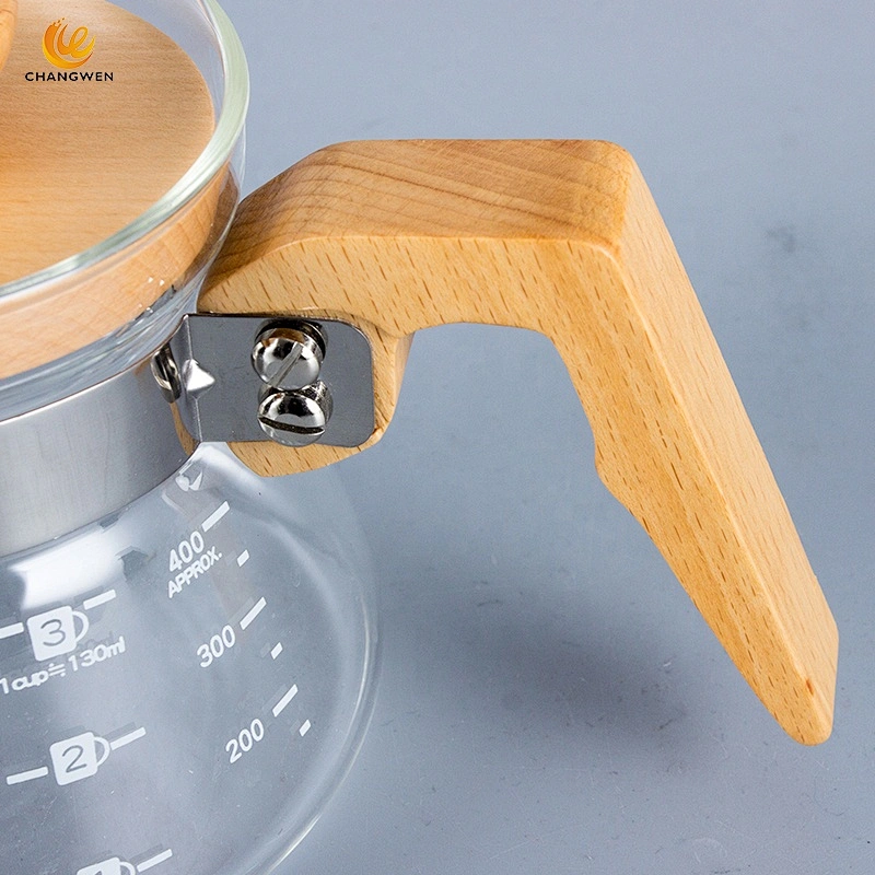 High Borosilicate Coffee Pot 400ml/600ml Glass Coffee Maker Pour Over Coffee Tea pot with Wood Handle