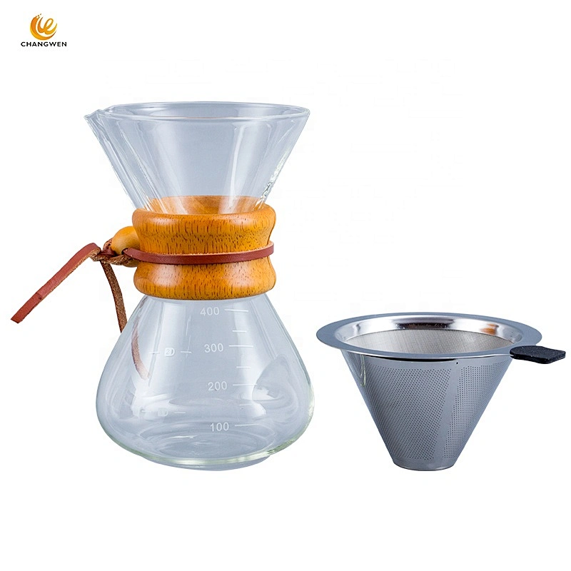 Eco Glass Hand Drip Coffee Maker 400ml heat resistant share glass coffee pot With Stainless Steel Filter