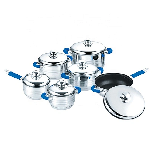 home kitchen appliance 12pcs Stainless Steel pot non stick cookware set with silicone handles