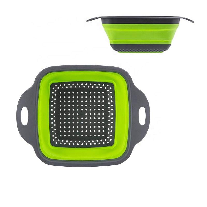2 sizes Square Foldable Silicone Filter Water Basket Fruit Vegetable Water Draining Basket