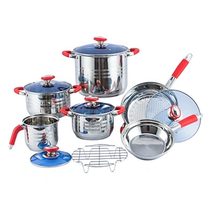12 pcs Kitchen Cookware Stainless Steel cookware set with glass lid