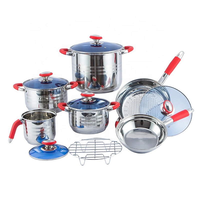 12 pcs Kitchen Cookware Stainless Steel cookware set with glass lid