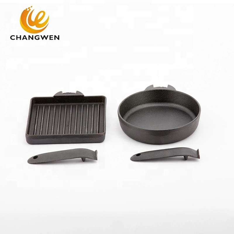 Square frying pan cast iron frypan set with detachable handle