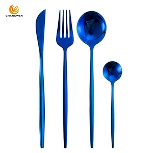 Hot selling on Amazon Portable Flatware spoon and fork stainless steel blue travel Cutlery Set