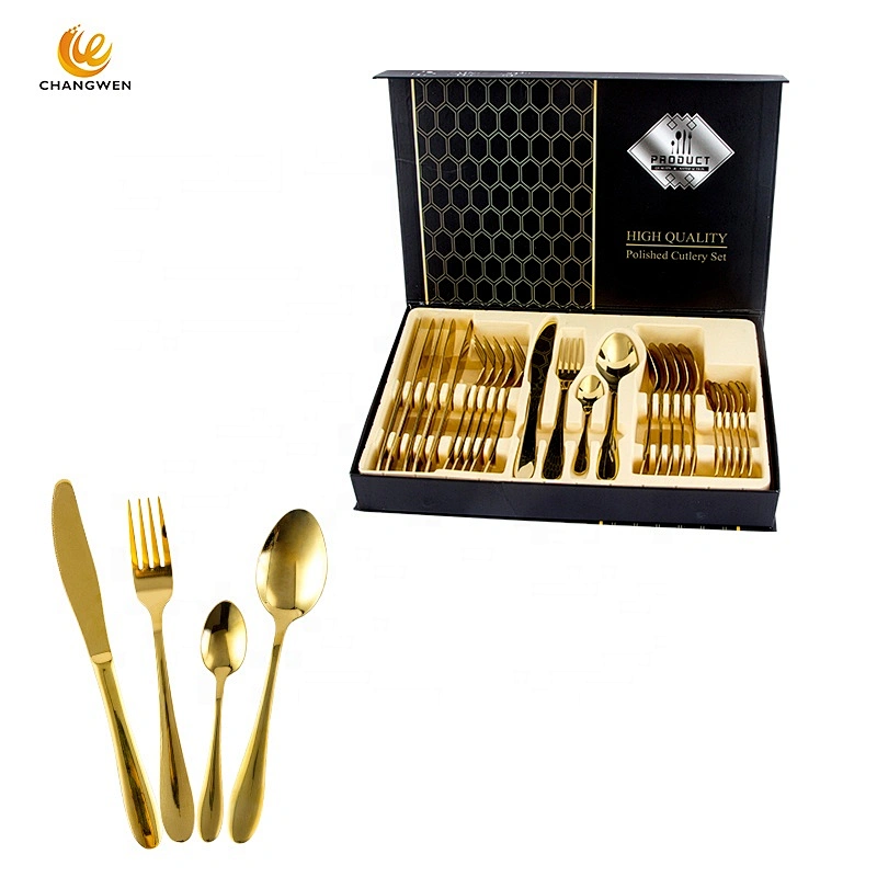 Wholesale 24pcs gold Flatware Stainless Steel Spoon Forks And Knife Cutlery cookware Set