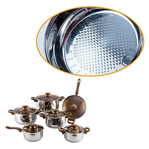 Stainless Steel 201 material 12pcs cooking pot bakelite handle with Gold Plated stainless steel cookware set