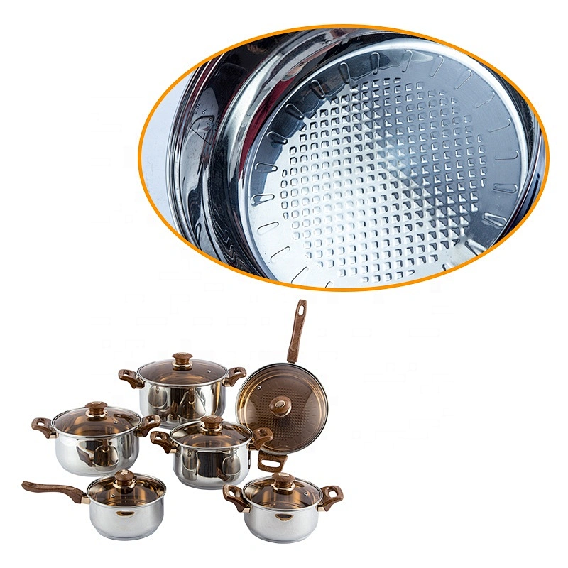 Stainless Steel 201 material 12pcs cooking pot bakelite handle with Gold Plated stainless steel cookware set