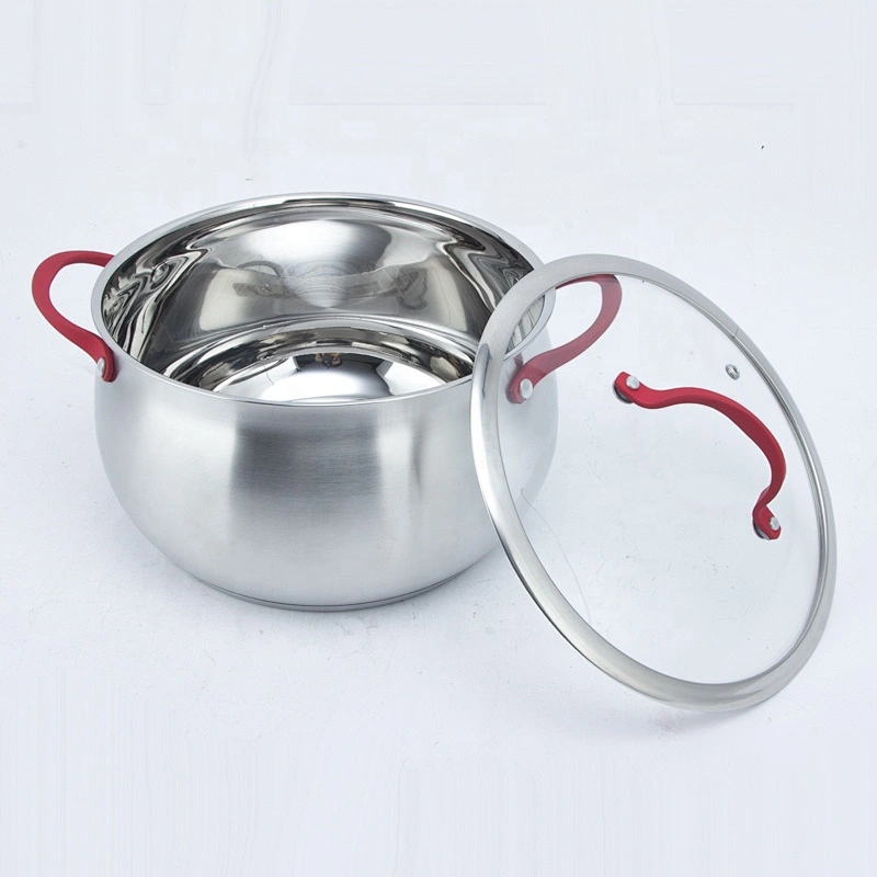 6pcs/8pcs/12pcs Casting stainless steel belly shape cooking pot cookware set with glass lid