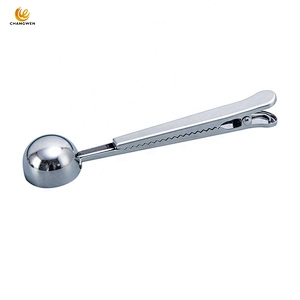 multi function coffee bean measuring scoop long handle tea spoon stainless steel coffee scoops with bag clip