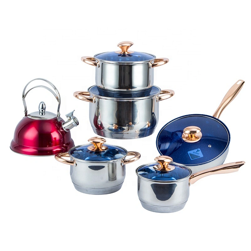 hot sell cookware 12 pcs non stick frypan blue marble cookware set stainless steel cook ware