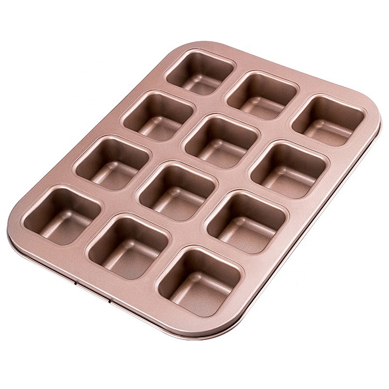 Non stick carbon steel champagne gold bakeware 12 cup Square Lattice Chocolate Cake Mold Brownie Baking Pan