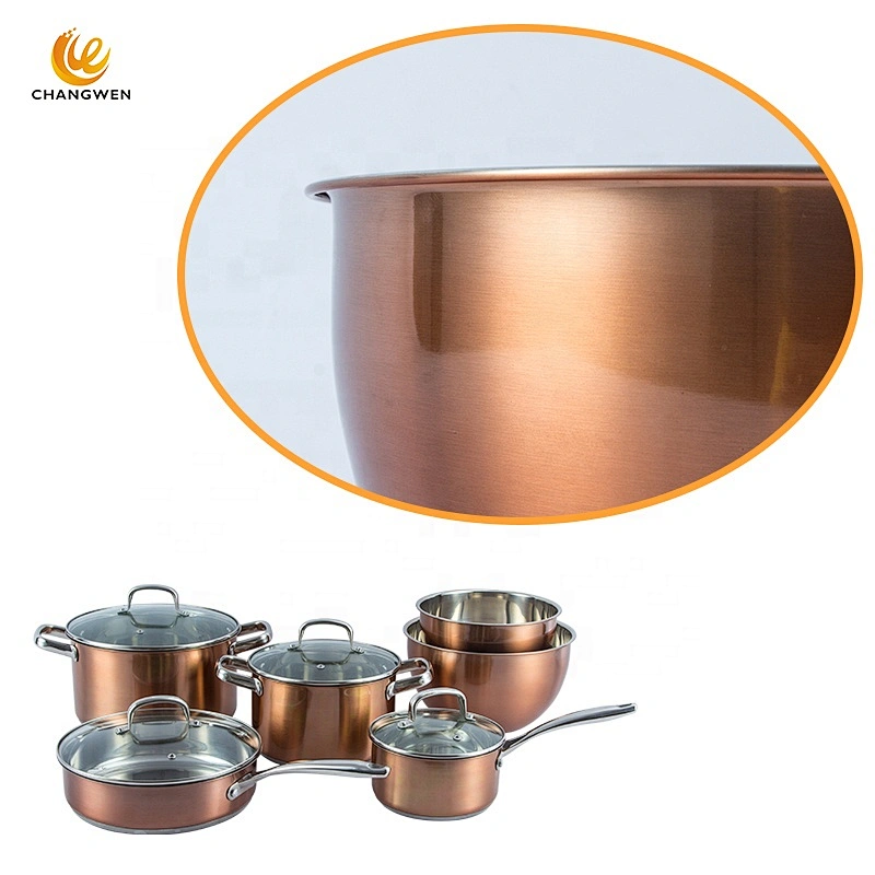Hot pot wholesale 10 Pcs Stainless Steel Copper cooking pan casserole pot saucepan Cookware Set