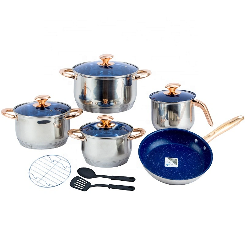 12PCS Kitchen Cooks Cookware Pan Stainless Steel Cookware with Kitchenware Tools