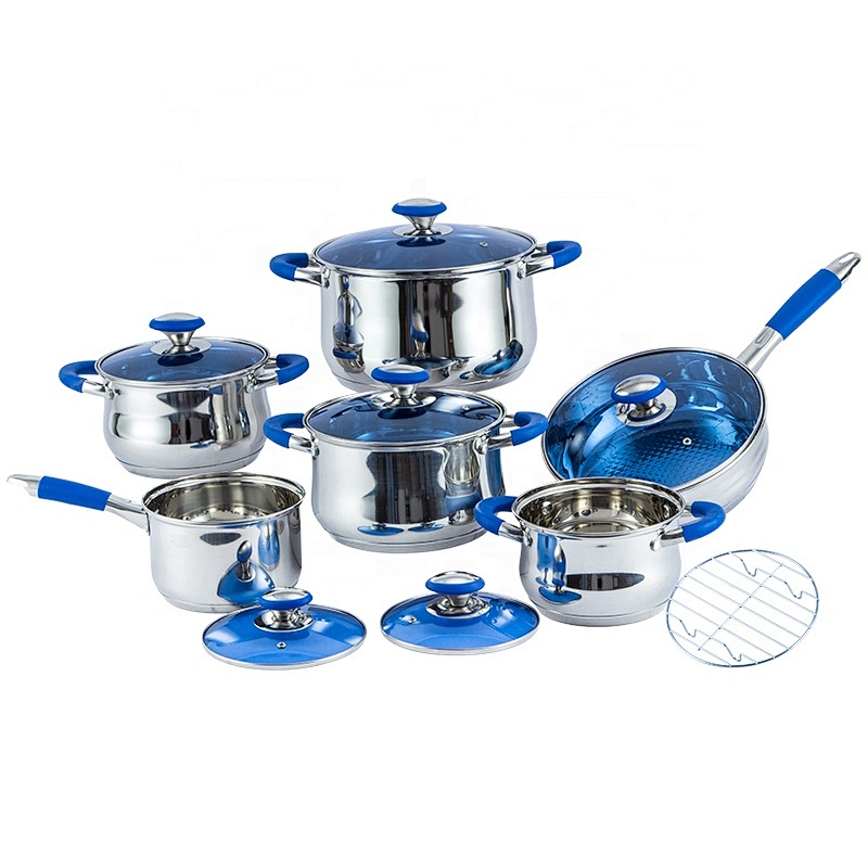 Kitchen accessory 13pcs cooking pot stainless steel cookware set with glass lid