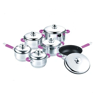 High standard production kitchen wholesale Brand 14pcs colorful stainless steel capsulate bottom cookware set kitchen accessory
