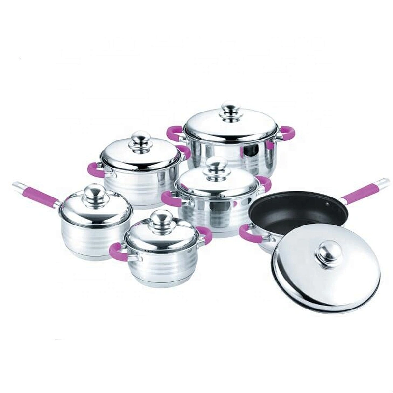 High standard production kitchen wholesale Brand 14pcs colorful stainless steel capsulate bottom cookware set kitchen accessory