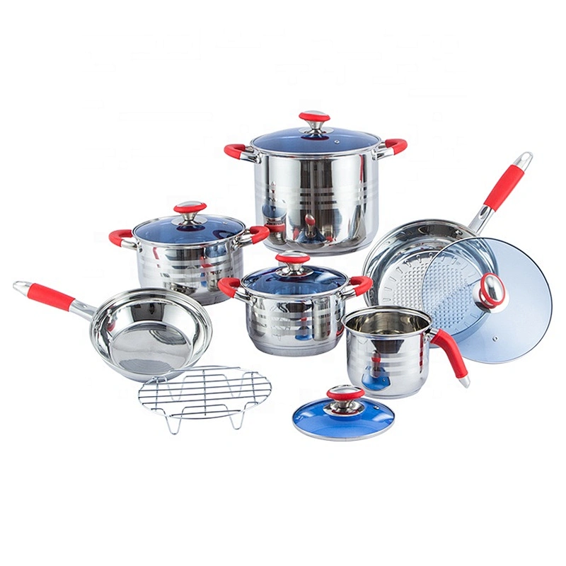 12 pcs Kitchen Cookware Stainless Steel cookware set with glass lid