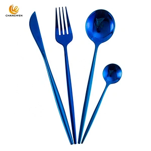 Hot selling on Amazon Portable Flatware spoon and fork stainless steel blue travel Cutlery Set