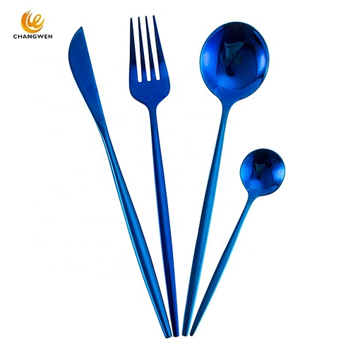 Hot selling on Amazon Portable Flatware spoon and fork stainless steel blue travel Cutlery Set