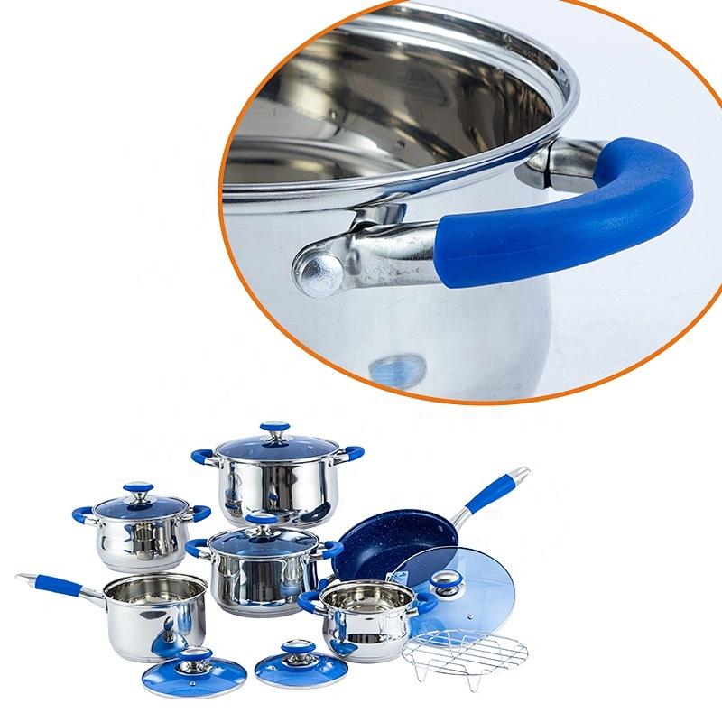 Kitchen accessory 13pcs cooking pot stainless steel cookware set with glass lid