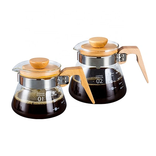 High Borosilicate Coffee Pot 400ml/600ml Glass Coffee Maker Pour Over Coffee Tea pot with Wood Handle