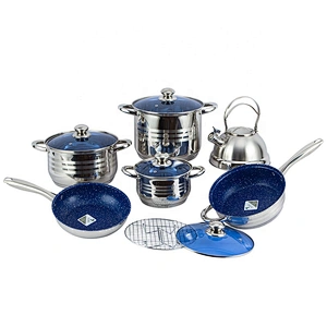 Hot Wholesale 12 Pcs Stainless Steel Straight Body Shape Cookware Set With Glass Lid