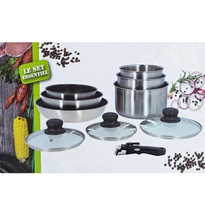 Induction base 10pcs stainless steel cookware set with detachable handle