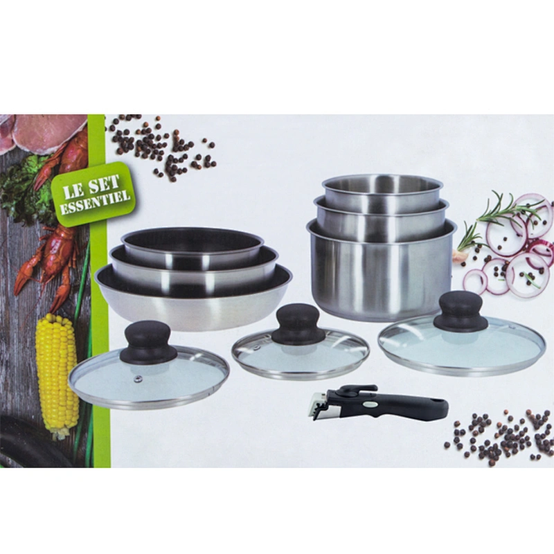 Induction base 10pcs stainless steel cookware set with detachable handle