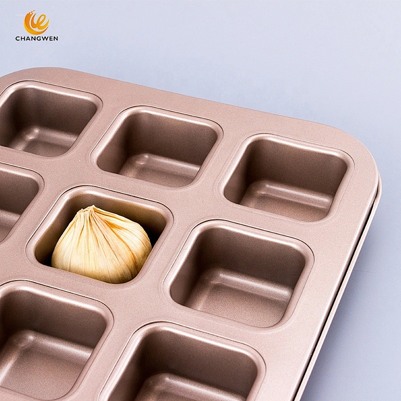 Non stick carbon steel champagne gold bakeware 12 cup Square Lattice Chocolate Cake Mold Brownie Baking Pan