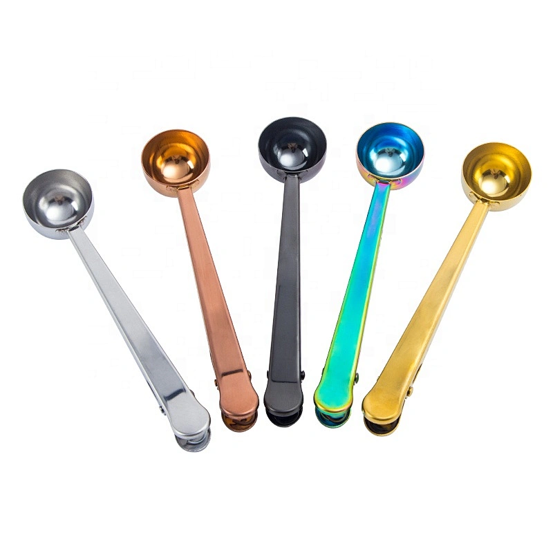multi function coffee bean measuring scoop long handle tea spoon stainless steel coffee scoops with bag clip