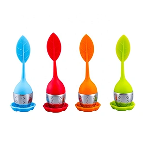 Factory Customize Leaf Shape colorful Silicone Tea Bag Stainless Steel Creative Tea Infuser Silicone Tea Strainer