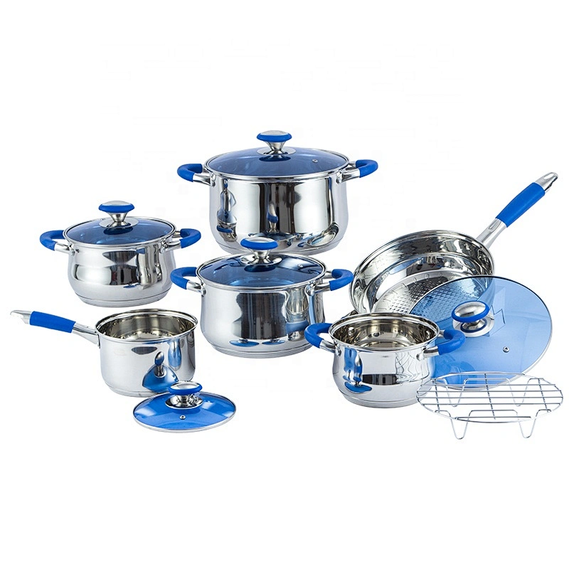 Kitchen accessory 13pcs cooking pot stainless steel cookware set with glass lid