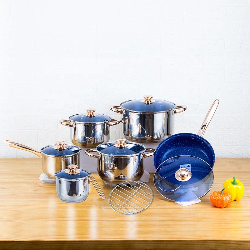 In stock 13pcs belly shape non-stick cookware pot set stainless steel cookware sets