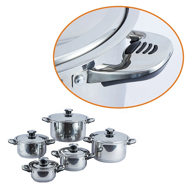 2020 Bakelite and stainless steel combined handle 3ply stainless steel cookware stock pot with ss201 lid