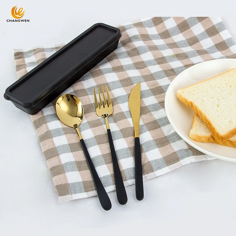 3pcs flatware gold plating stainless steel spoons forks and knives cutlery set with pp box