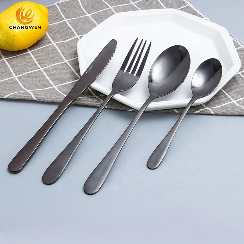 Mirror Polishing Rose Gold Flatware Black 304 Stainless Steel Metal Cutlery Set