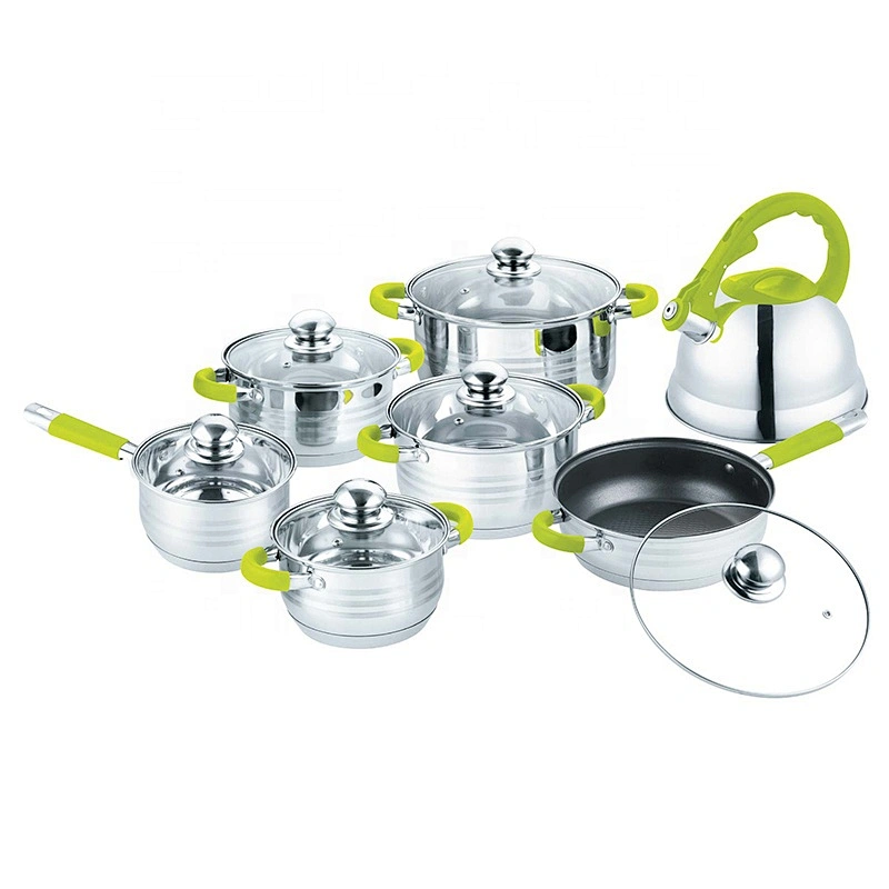 High quality mirror polishing 14pcs stainless steel silicone cover hot pink cookware set