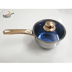 Kitchen accessories technique tri ply 12pcs Stainless Steel Cookware Sets fry pan saucepan set with ss handle gold handle