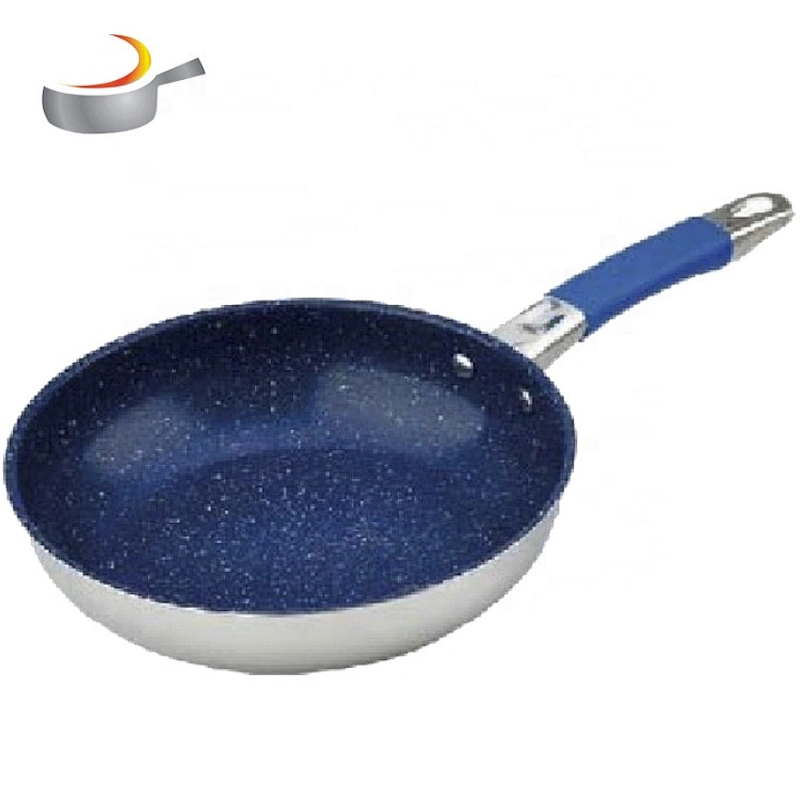 Blue silicone handle frying pan non stick cookware fry pan stainless Steel Frypan Set