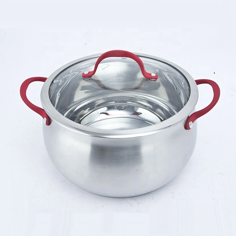 6pcs/8pcs/12pcs Casting stainless steel belly shape cooking pot cookware set with glass lid