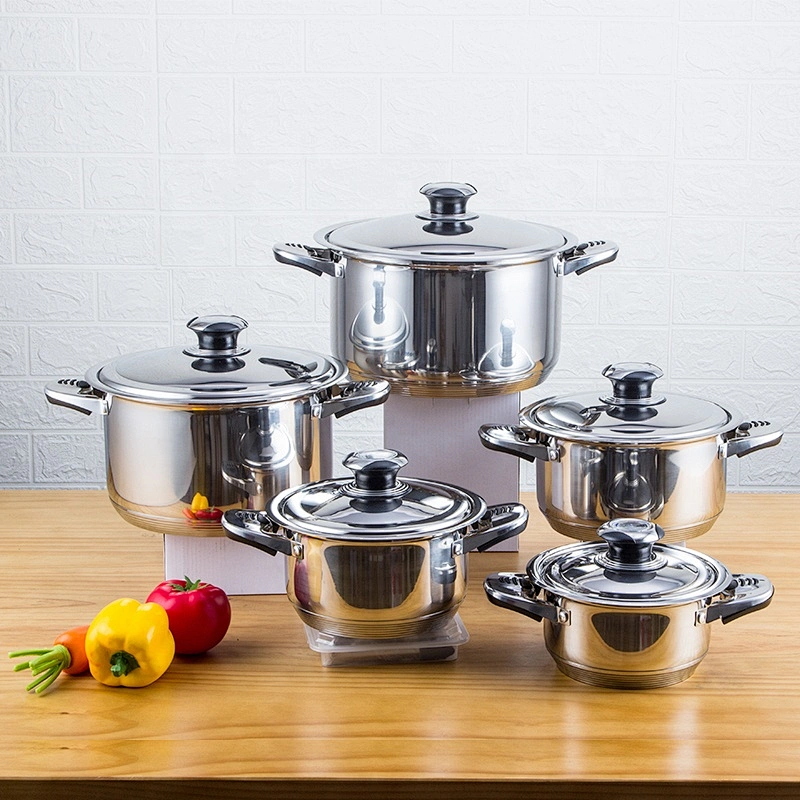 2020 Bakelite and stainless steel combined handle 3ply stainless steel cookware stock pot with ss201 lid