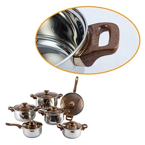 Stainless Steel 201 material 12pcs cooking pot bakelite handle with Gold Plated stainless steel cookware set