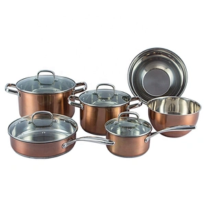 Hot pot wholesale 10 Pcs Stainless Steel Copper cooking pan casserole pot saucepan Cookware Set