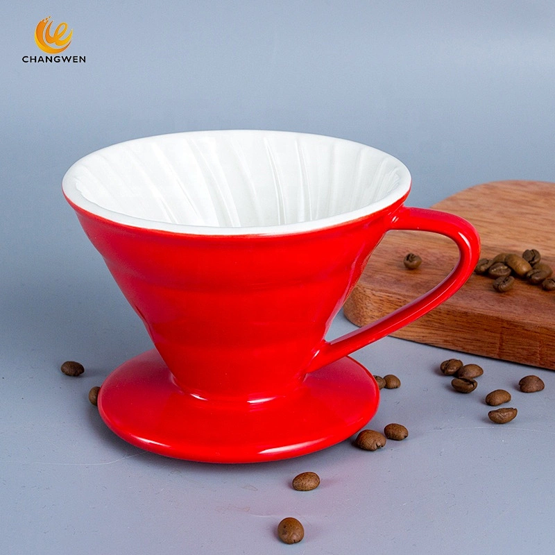 Wholesale Custom Reusable Dripper Water Filter V60 Red Ceramic Coffee Dripper